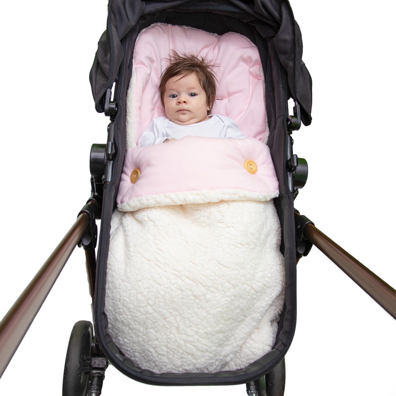 Saco Porta Bebê, Capa e Colchonete de Carrinho e Bebê Conforto 3 em 1 Hipoalergênico Malha Rosa e Sherpa Palha