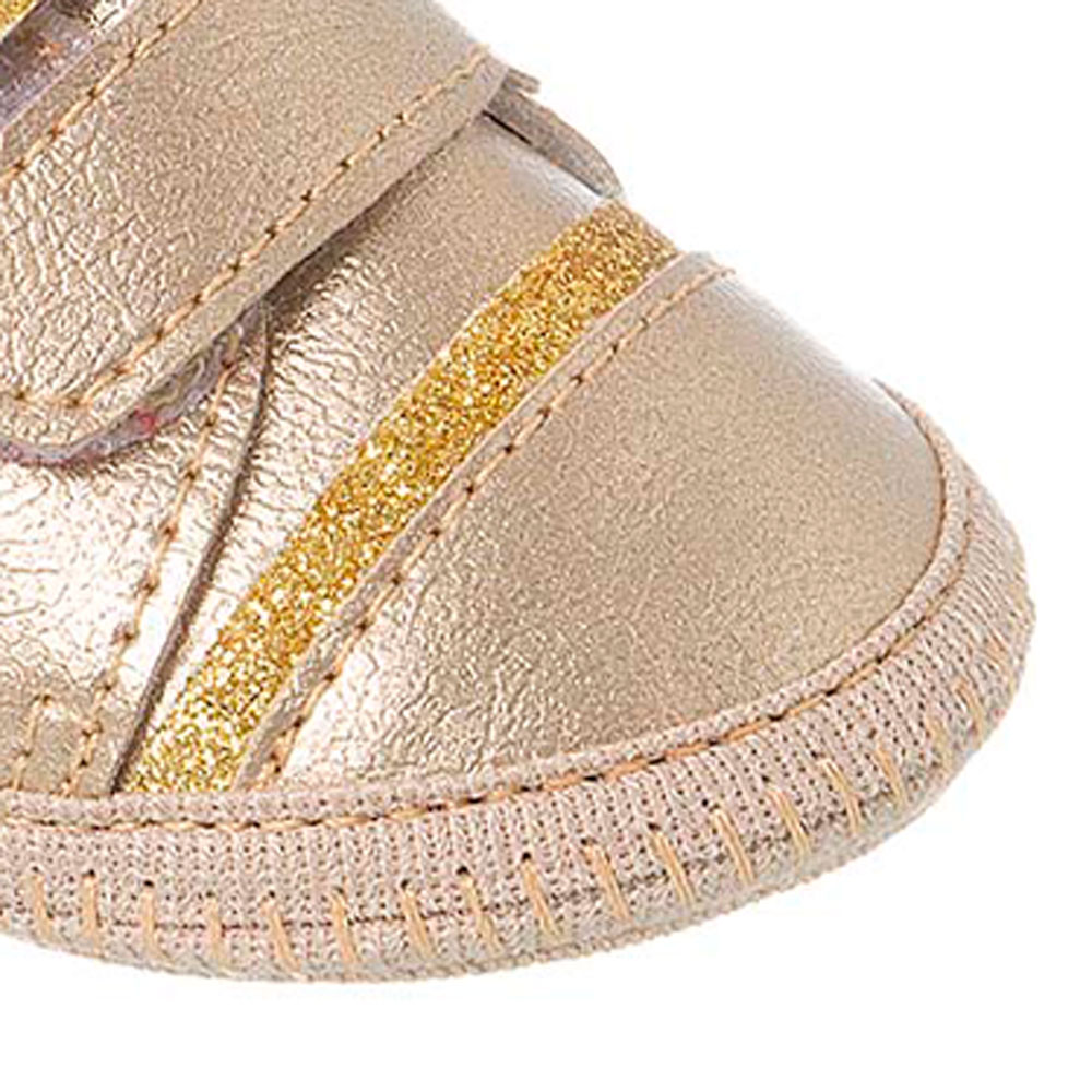 Tênis Bebê Star Dourado Glitter com Velcro e Sola Emborrachada
