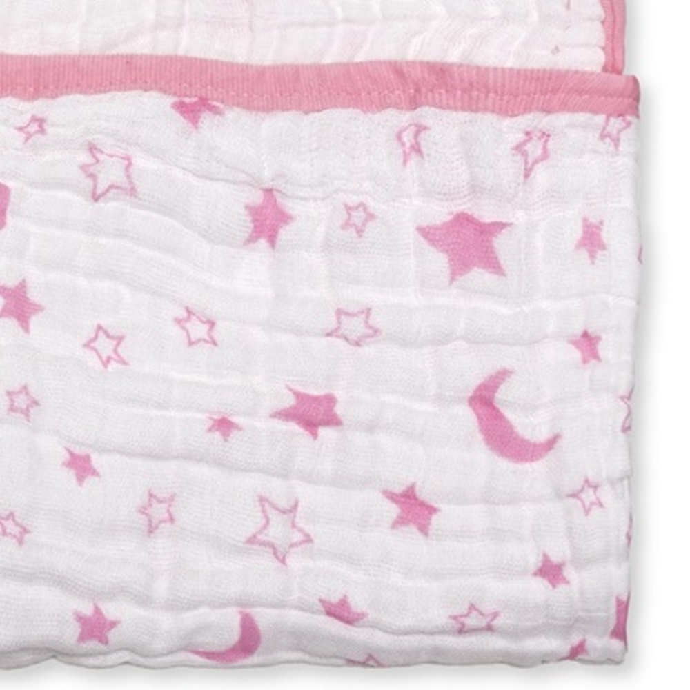 Toalha de Banho Fralda Infantil Soft Premium Bebê Hipoalergênico com Capuz Estrelas e Lua Rosa