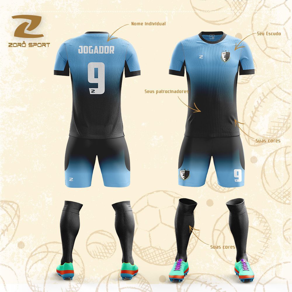 Kit com 18 Uniformes (Camisa, Calção, Meião) Personalizado Zoro Sport