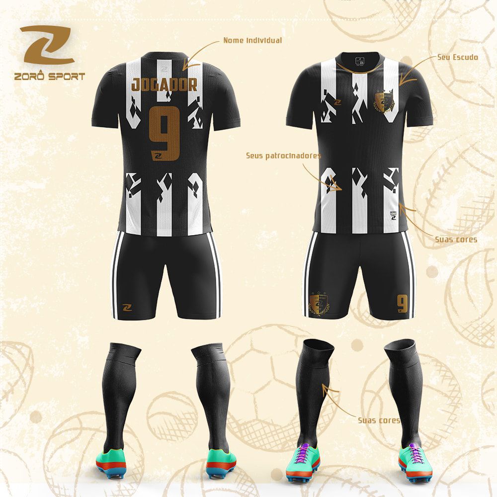 Kit com 18 Uniformes (Camisa, Calção, Meião) Personalizado Zoro Sport