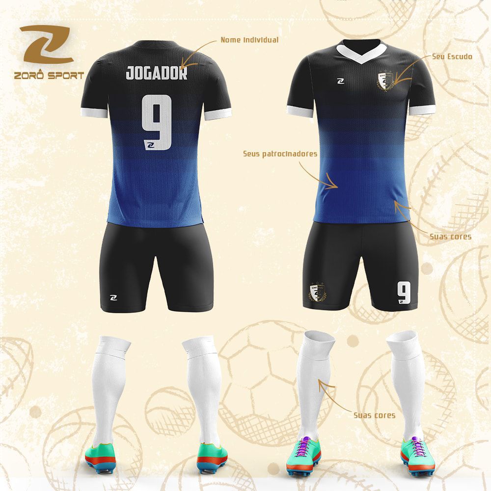 Kit com 20 Uniformes (Camisa, Calção, Meião) Personalizado Zoro Sport