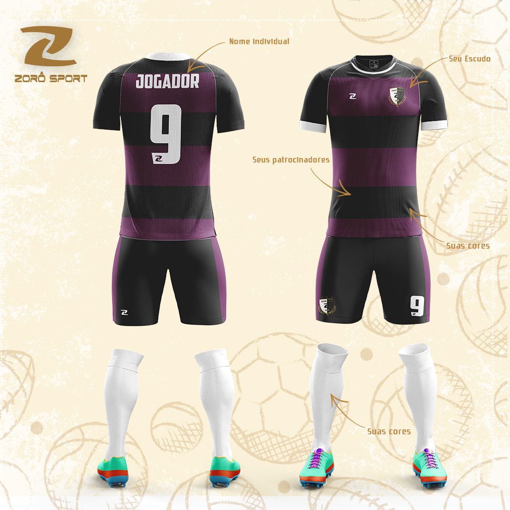 Kit com 14 Uniformes (Camisa, Calção, Meião) Personalizado Zoro Sport