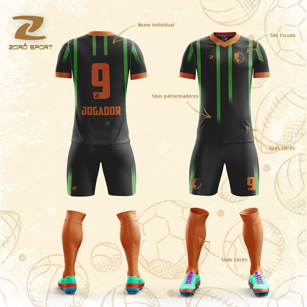 Kit com 16 Uniformes (Camisa, Calção, Meião) Personalizado Zoro Sport