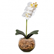 Arranjo Centro de Mesa Orquídea Branca Artificial Vaso Transparente