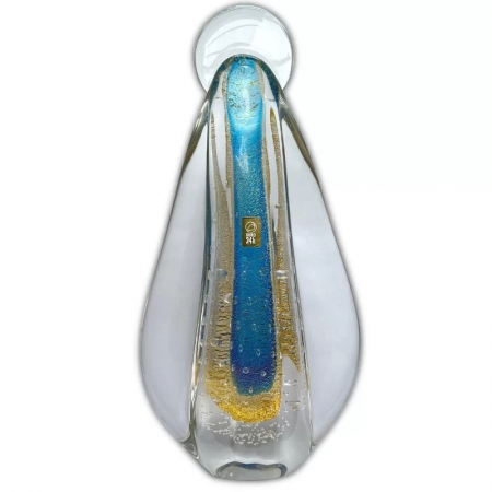 Enfeite Decorativo em Murano Azul com Ouro 24k Imagem Santa Nossa Senhora