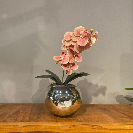 Orquídea Rosa Artificial Arranjo no Vaso Espelhado Flores Permanentes