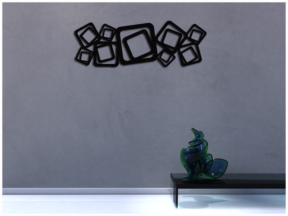 Escultura De Parede Abstrato Quadrados Vazado Preto 100 X 45 Cm