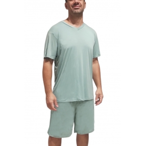 Pijama Curto Liso de Liganete Masculino Gola V - Inspirate - Foto 1