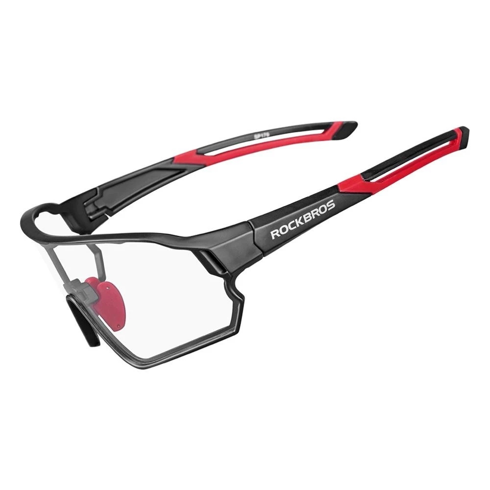 Óculos Ciclismo Preto/Vermelho Lente Fotocromática c/ Armação para Grau Mod 10135 - ROCKBROS
