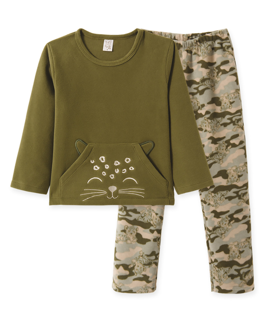 Pijama  Infantil Pingo Lelê manga longa Soft Tigre Verde Militar
