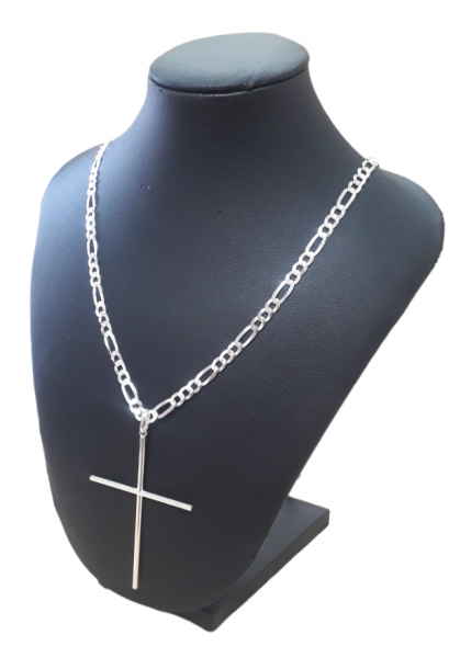 Corrente Prata 925 3x1 70 cm + Pingente Crucifixo Grande
