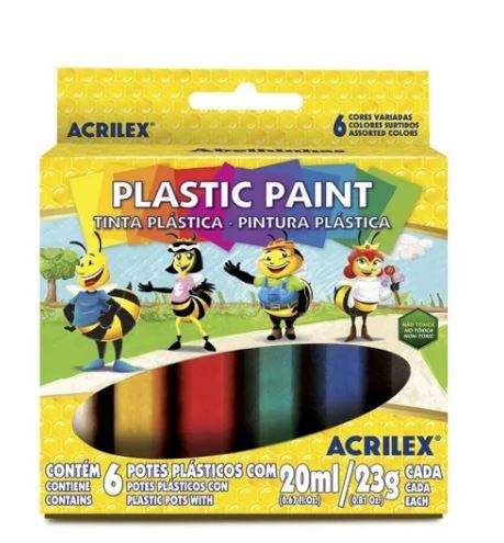 Tinta Plastica 23g Plastic Paint Cx. c/ 6 Cores Acrilex   - Mundo Mágico