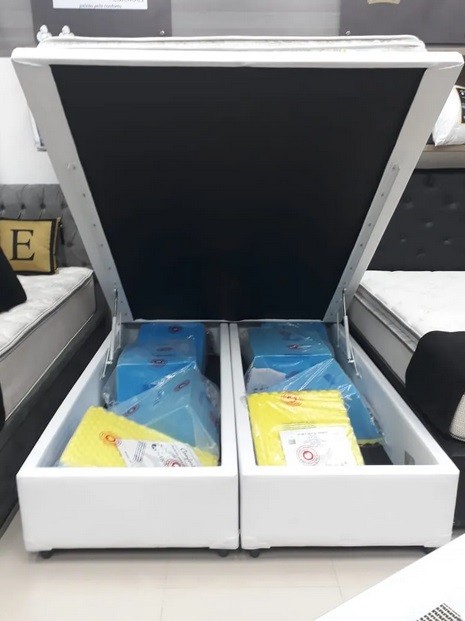 Cama Box Baú Bipartido Queen  1,58 x 1,98 x 0,40 Premium Corino Branco