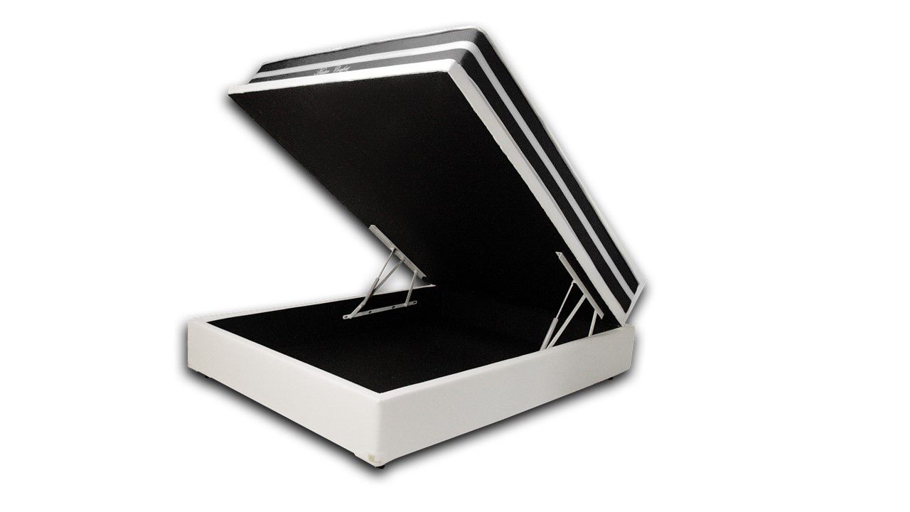 Cama Box Baú Viúva Premium Corino Branco 1,28x1,88 cm + Colchão de Molas Luxor Black 25 cm