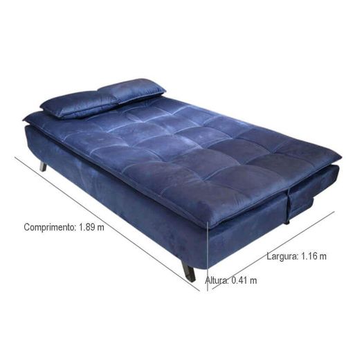 Sofá cama 3 lugares - Modelo 509 Suede - Cor Azul Petróleo