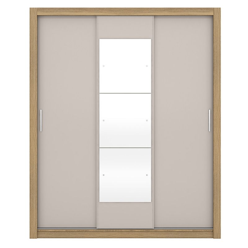 Guarda Roupa Casal com Espelho Vero 3 Portas Deslizantes Amêndola/Off White - Demóbile