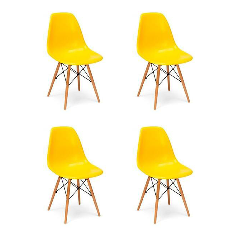 Kit 04 Cadeiras Eiffel Charles Eames em ABS c/ Base de Madeira DSW Amarelo - Facthus