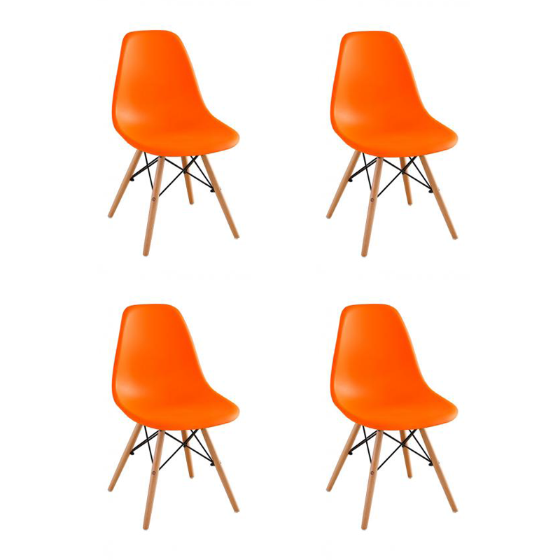 Kit 04 Cadeiras Eiffel Charles Eames em ABS c/ Base de Madeira DSW Laranja- Facthus