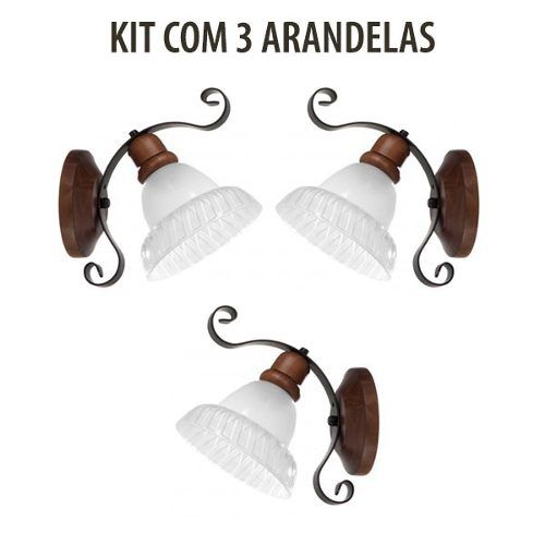 Kit 3 Arandela Vintage Rústica Sombrero 1 Lâmpada Madelustre