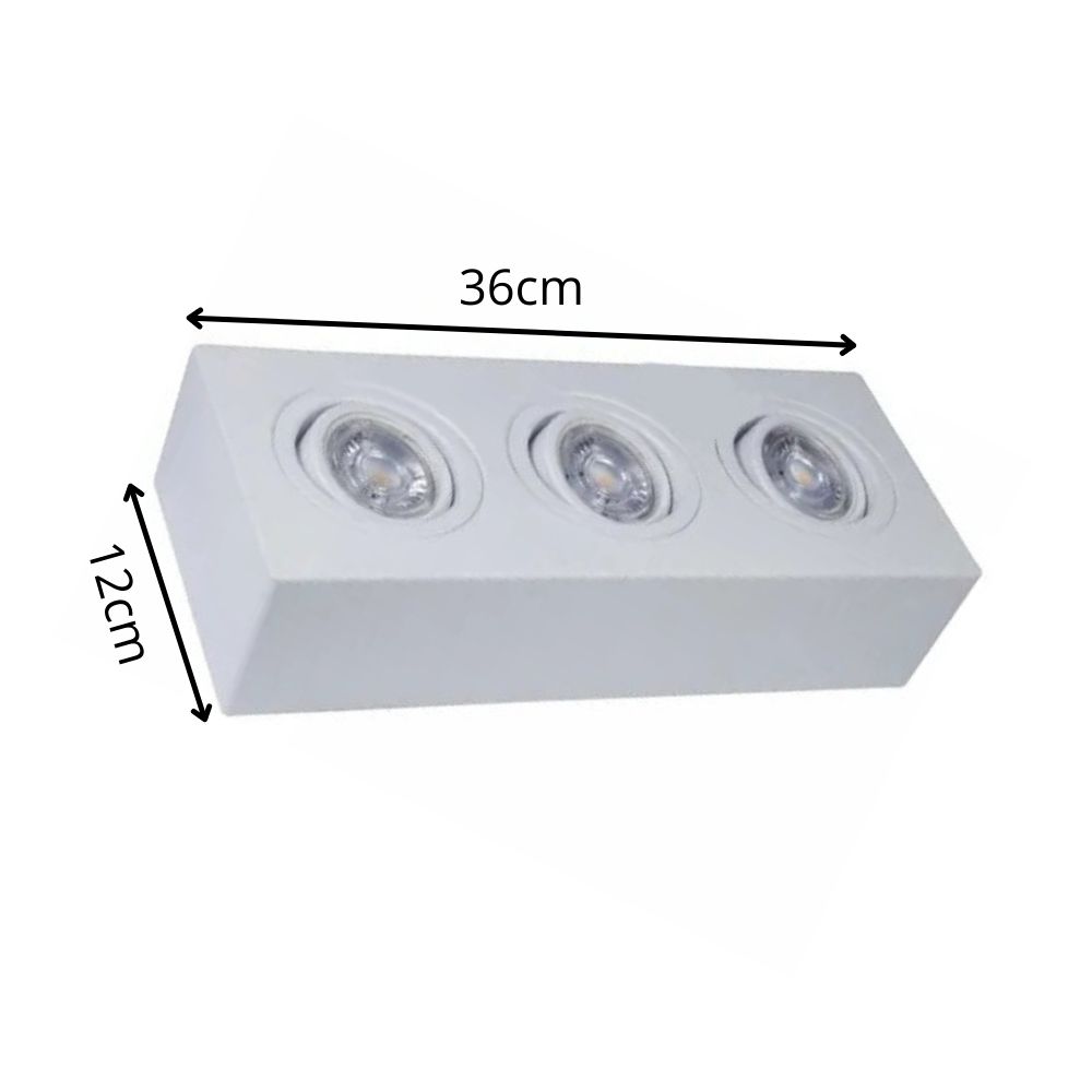 Plafon Spot Sobrepor Direcionável 3 Lâmpadas Dicróica Branco