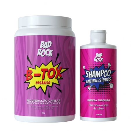 Kit B-TOX Orgânico 1Kg + Shampoo Antirresíduos Bad Rock 300ml - HANOVA