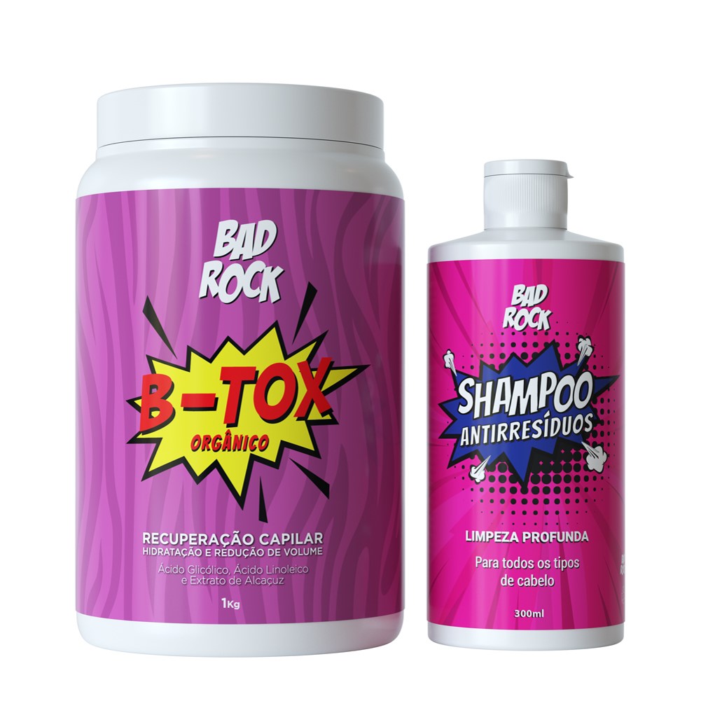 Kit B-TOX Orgânico 1Kg + Shampoo Antirresíduos Bad Rock 300ml - HANOVA