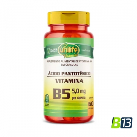 Vitamina B5 - Ácido Pantotênico 60 cápsulas 500 mg - Unilife