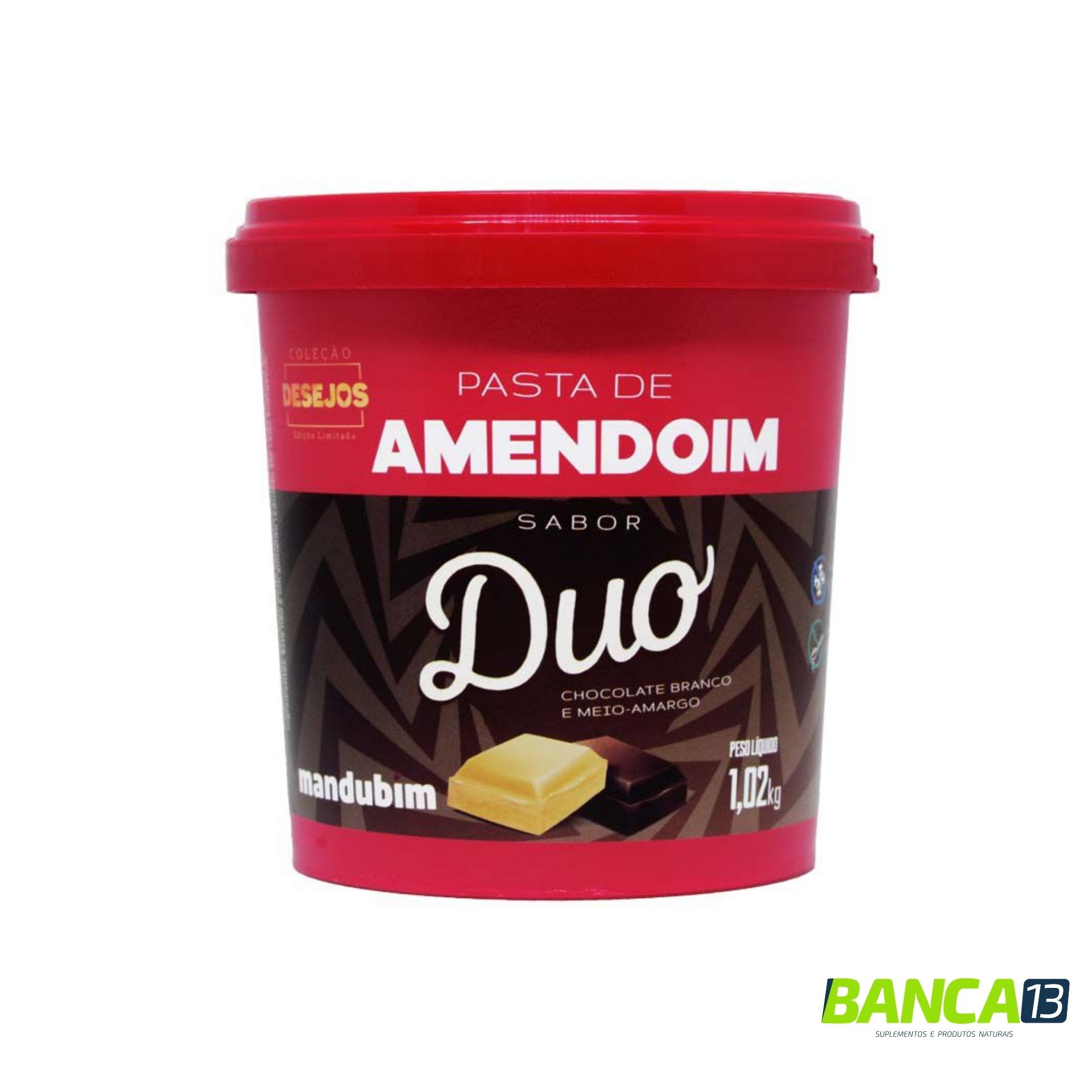 PASTA DE AMENDOIM DUO - CHOCOLATE BRANCO E MEIO-AMARGO - 1,02KG