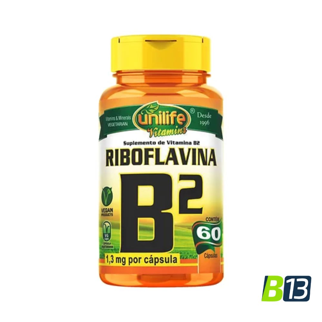 Vitamina B2 - Riboflavina 60 cápsulas 500 mg - Unilife