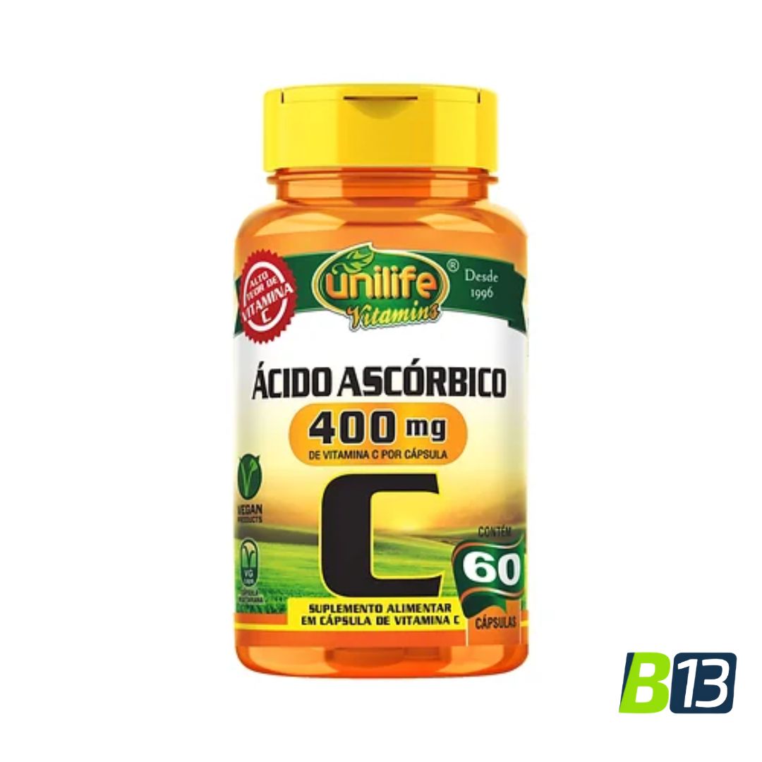 Vitamina C 400 mg - Ácido Ascórbico 60 cápsulas 400mg - Unilife