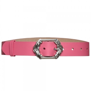 Cinto de Couro Pink com Fivela Arabesco Prata - 3,5 cm - Linha Premium VC - Feminino