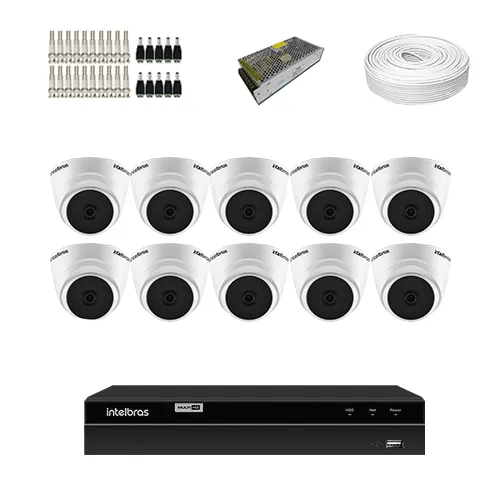 KIT 10 Câmeras de segurança Intelbras VHD 1010 D G6 + DVR Intelbras 16 Canais HD + Acessórios - Ziko Shop