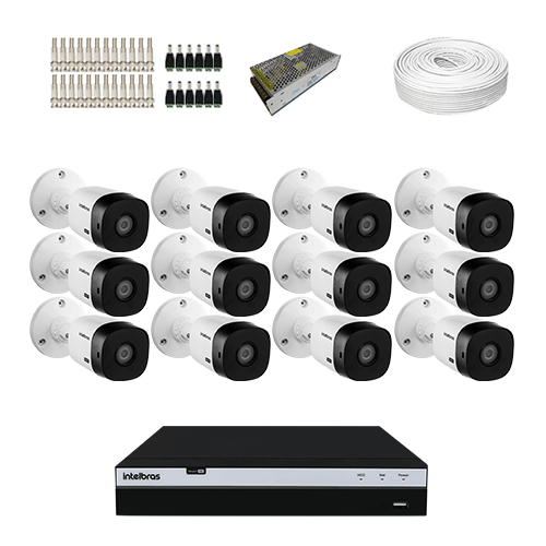 KIT 12 Câmeras de segurança Intelbras VHD 1420 B + DVR Intelbras 16 Canais Ultra HD + Acessórios  - Ziko Shop