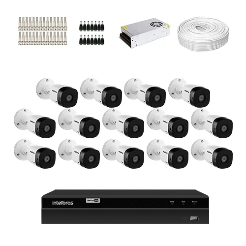 KIT 14 Câmeras de segurança Intelbras VHD 1120 B G6 + DVR Intelbras 16 Canais HD + Acessórios - Ziko Shop