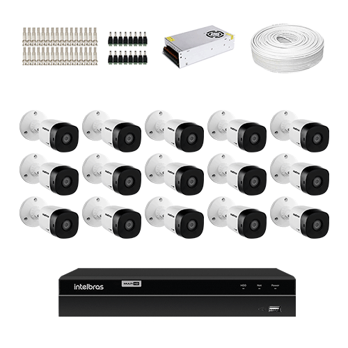 KIT 16 Câmeras de segurança Intelbras VHD 1010 B G6 + DVR Intelbras 16 Canais HD + Acessórios - Ziko Shop