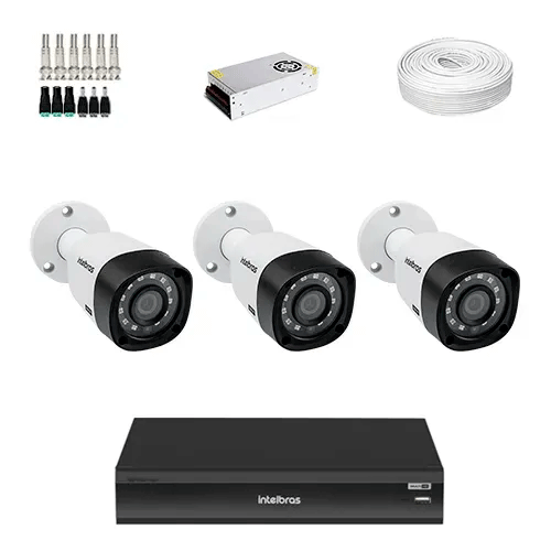 KIT 3 Câmeras de segurança Intelbras VHD 3230 B G6 + DVR Intelbras 4 Canais Full HD + Acessórios - Ziko Shop