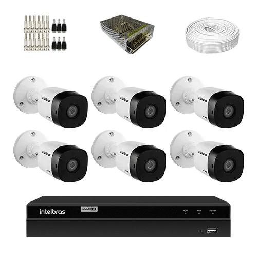 KIT 6 Câmeras de segurança Intelbras VHD 1120 B G6 + DVR Intelbras 8 Canais HD + Acessórios  - Ziko Shop
