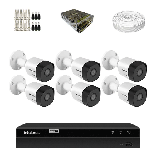 KIT 6 Câmeras de segurança Intelbras VHD 3130 B G6 + DVR Intelbras 8 Canais HD + Acessórios - Ziko Shop