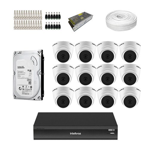 KIT Completo 12 Câmeras de segurança Intelbras VHL 1220 D + DVR Intelbras  + HD para Armazenamento + Acessórios + App Acesso Remoto - Ziko Shop