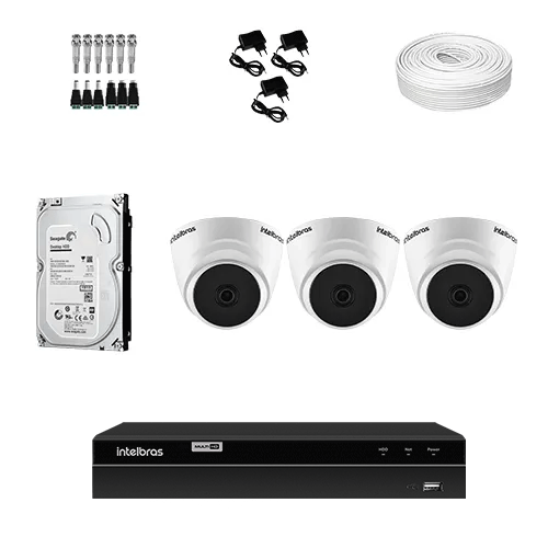 KIT Completo 3 Câmeras de segurança Intelbras VHD 1010 D G6 + DVR Intelbras  + HD para Armazenamento + Acessórios + App Acesso Remoto - Ziko Shop