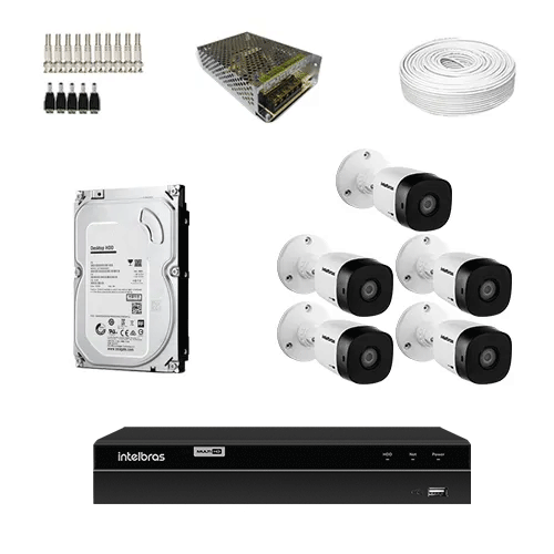KIT Completo 5 Câmeras de segurança Intelbras VHD 1010 B G6 + DVR Intelbras  + HD para Armazenamento + Acessórios + App Acesso Remoto - Ziko Shop