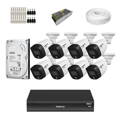 KIT Completo 8 Câmeras de segurança Intelbras VHD 1220 B Full Color + DVR  Intelbras + HD para Armazenamento + Acessórios + App Acesso Remoto - Ziko Shop