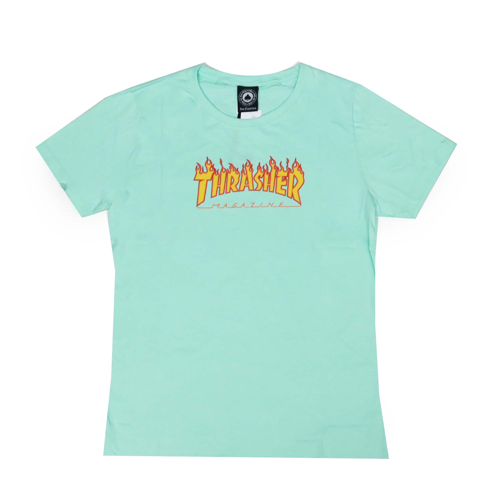 Camiseta Feminina Thrasher Magazine Flame Logo - Verde Claro