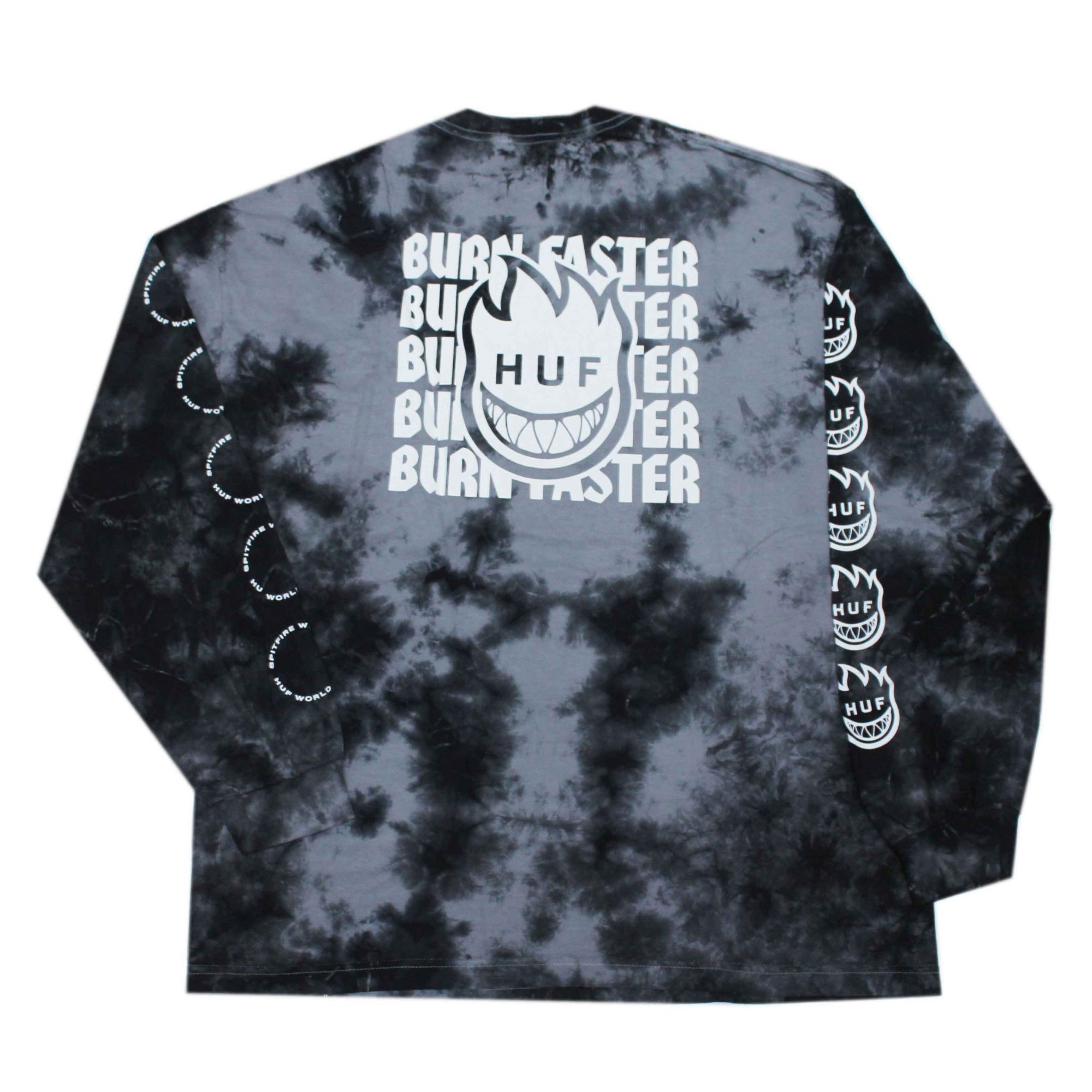 Camiseta Manga Longa HUF x Spitfire Burn Faster - Tie Dye Cinza (Importado)