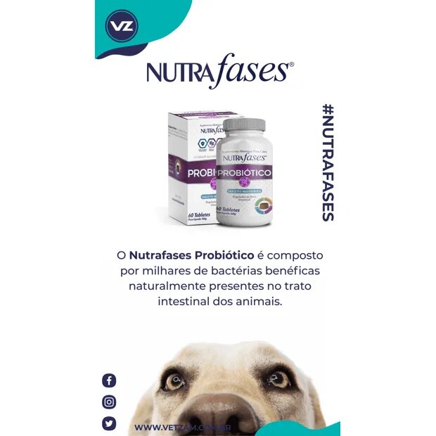 Nutrafases Probiótico Suplemento Alimentar para Cães 20 tabletes