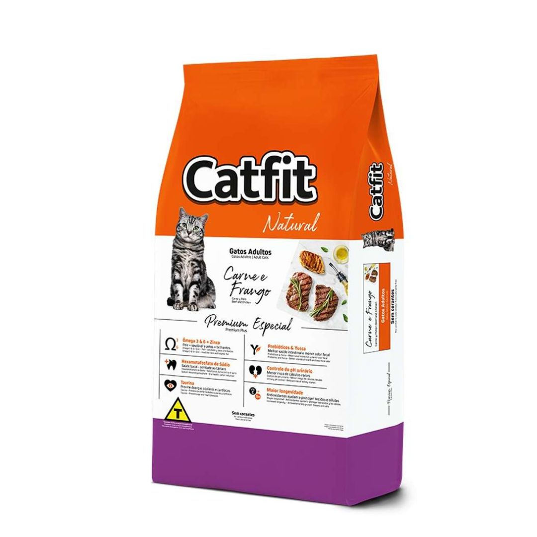 Ração Catfit Natural Carne e Frango para Gatos Adultos 10KG