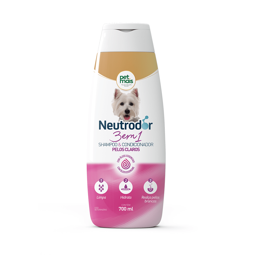 Shampoo e Condicionador 3 em 1 para Pelos Claros Neutrodor Petmais 700 ml