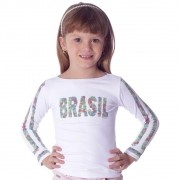 Blusa Infantil Manga Longa com Proteção UV e Estampa Exclusiva Brasil 10 Copa do Mundo