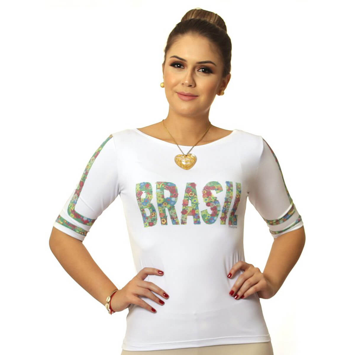 Blusa Feminina Meia Manga com Proteção Solar UV Estampa Exclusiva Copa do Mundo Brasil 10